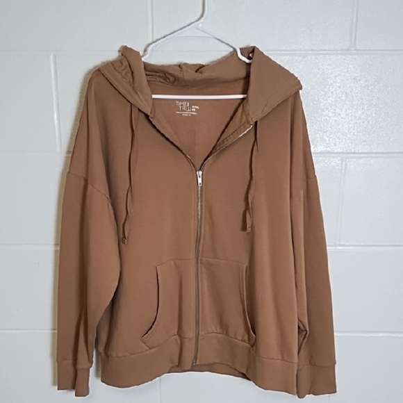 Cozy Tan/Brown Fleece Zip up Hoodie Sweatshirt - Picture 12 of 12